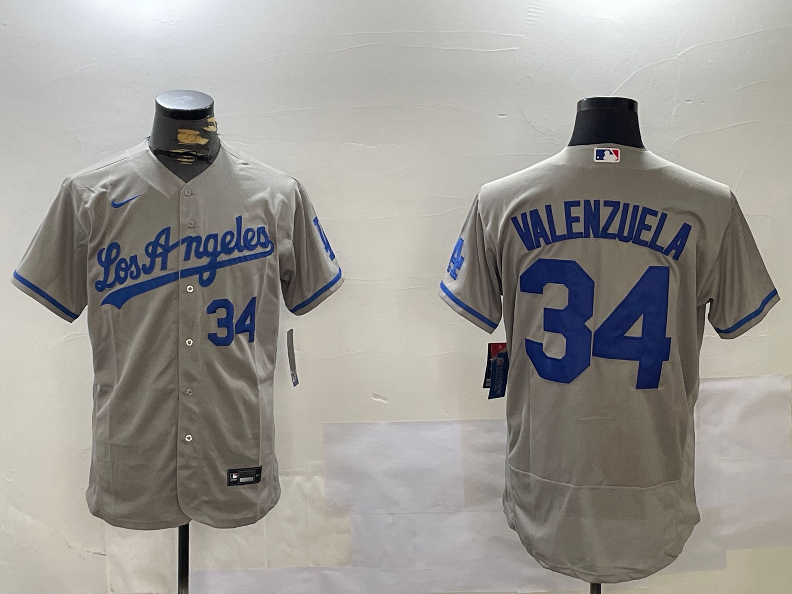 Men Los Angeles Dodgers 34 Valenzuela Grey Elite 2024 Nike MLB Jersey style 12164
